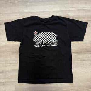 Vans Off The Wall California Republic Black T Shirt 100% Cotton Boys SZ L 10-12